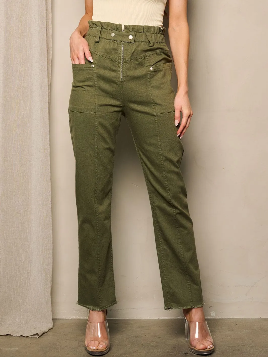 WOMEN'S ZIP UP POCKETS STRAIGHT LEG DENIM PANTS