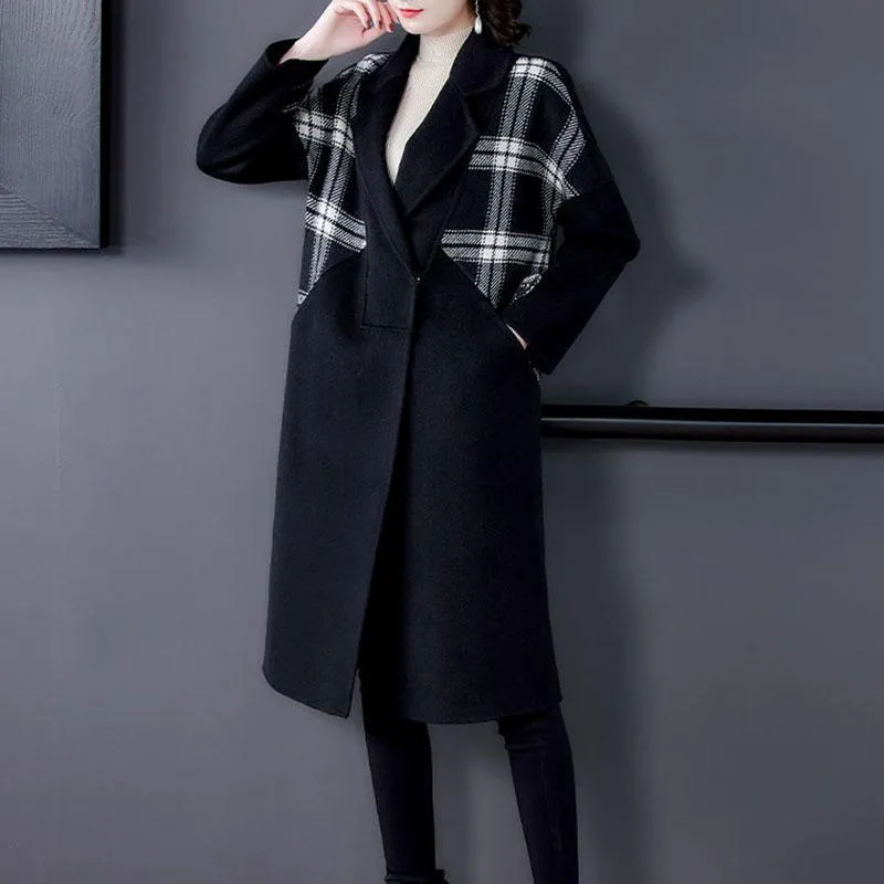 Woolen Coat Women's Mid-length Korean Style Loose Autumn and Winter Over-the-knee Plus Size Woolen Coat Was Thinner and Reduced Age