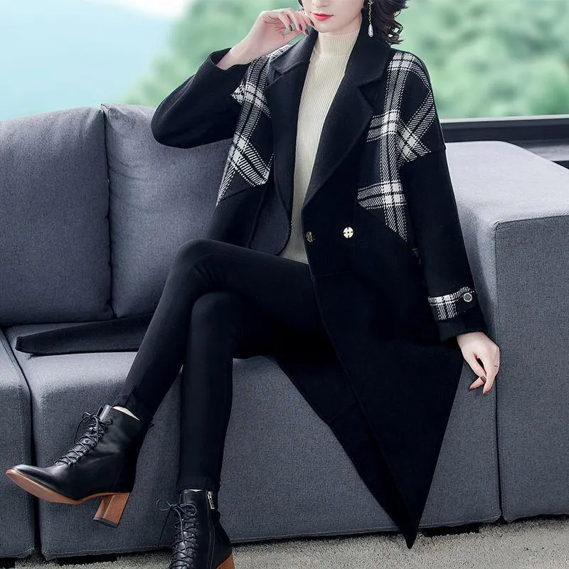 Woolen Coat Women's Mid-length Korean Style Loose Autumn and Winter Over-the-knee Plus Size Woolen Coat Was Thinner and Reduced Age