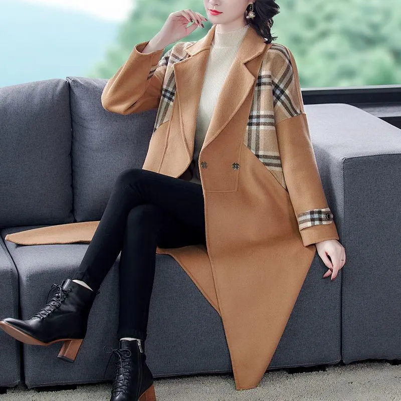 Woolen Coat Women's Mid-length Korean Style Loose Autumn and Winter Over-the-knee Plus Size Woolen Coat Was Thinner and Reduced Age