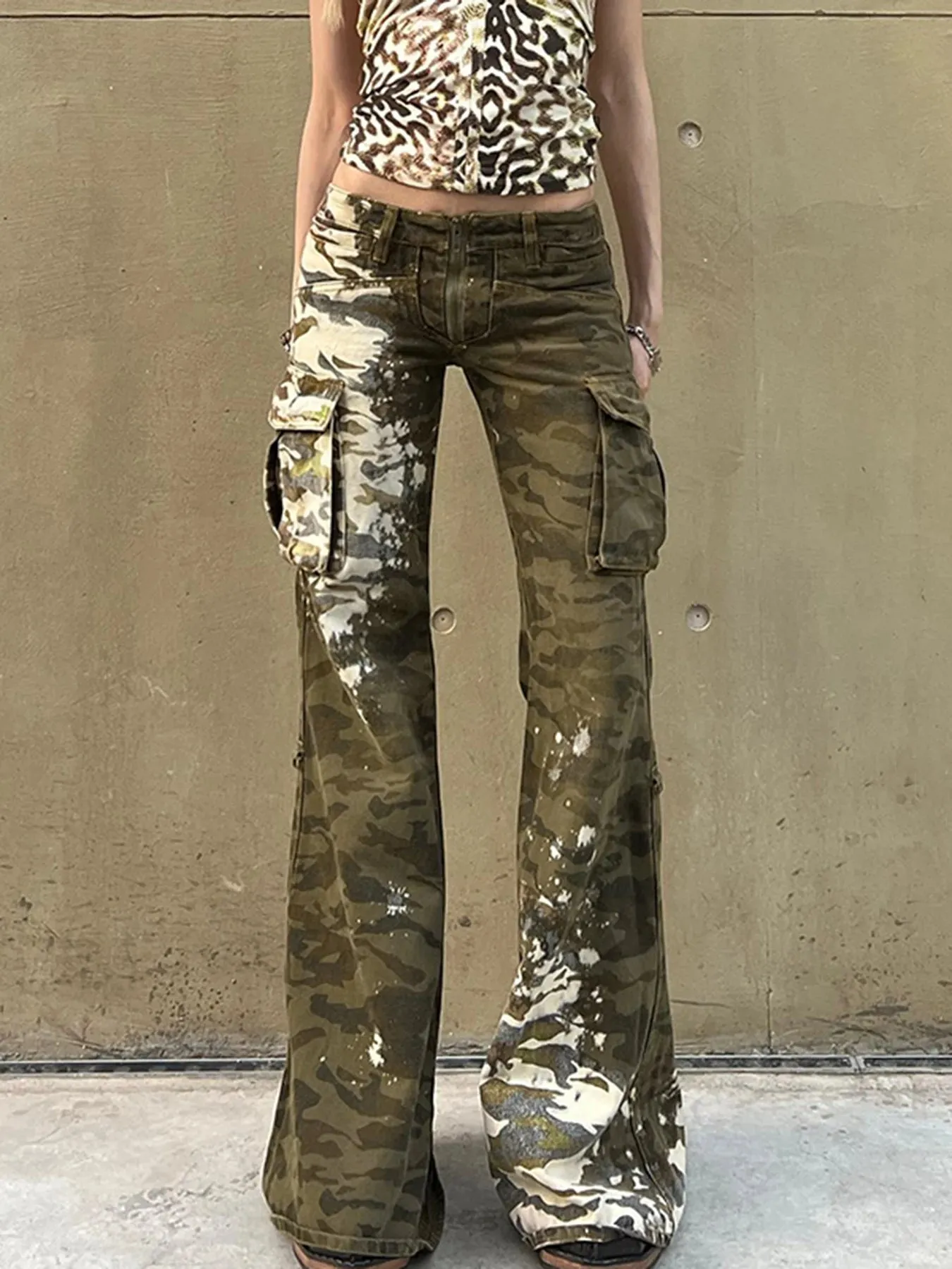 Y2K Camo Flare Pants