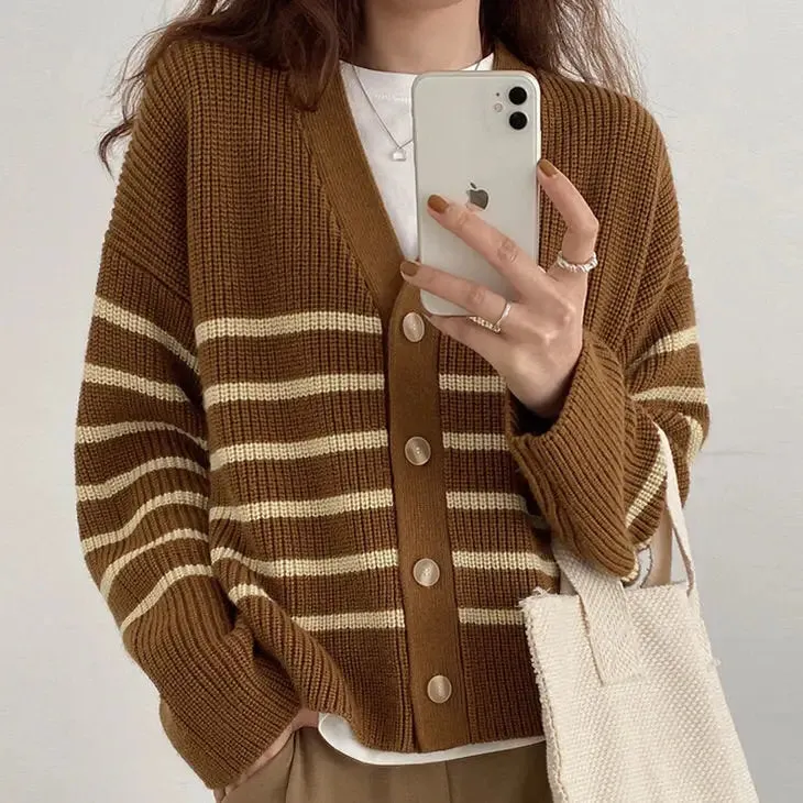 Y2K Striped Aesthetic Cardigan Full Zip Jacket for Trendy Looks