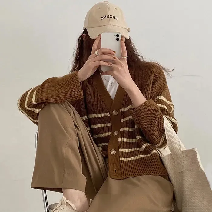 Y2K Striped Aesthetic Cardigan Full Zip Jacket for Trendy Looks
