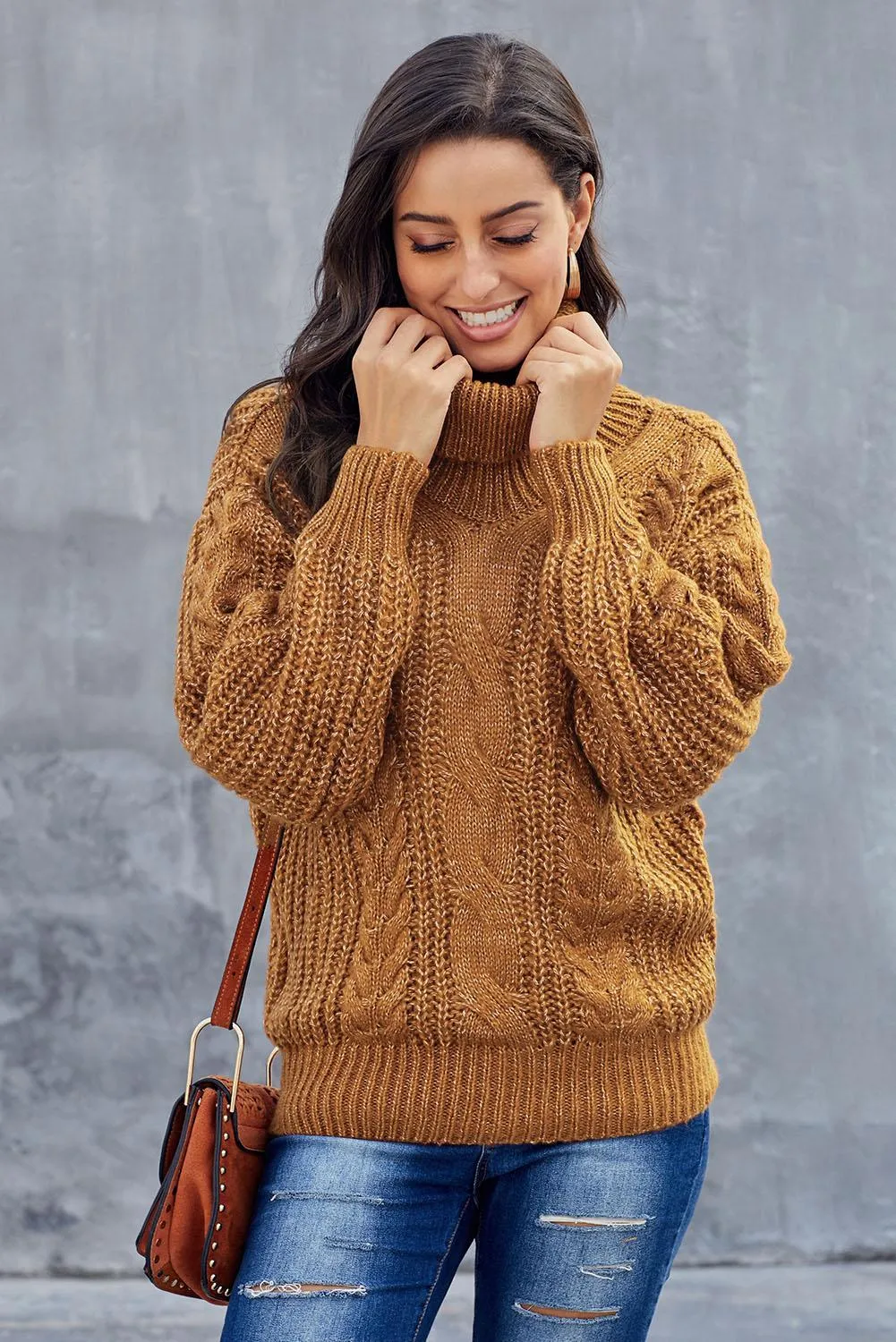 Yellow Chunky Turtleneck Winter Sweater