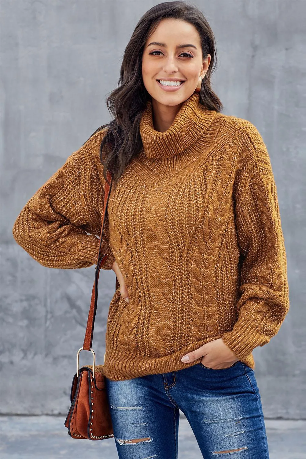 Yellow Chunky Turtleneck Winter Sweater