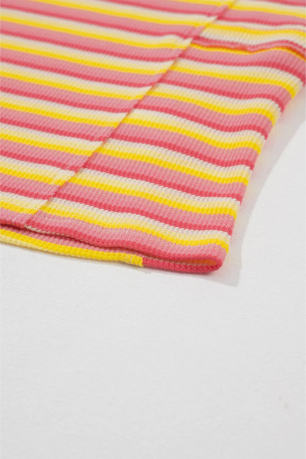 Yellow Stripe Rainbow Tee Tasseled String Wide Leg Pants Set