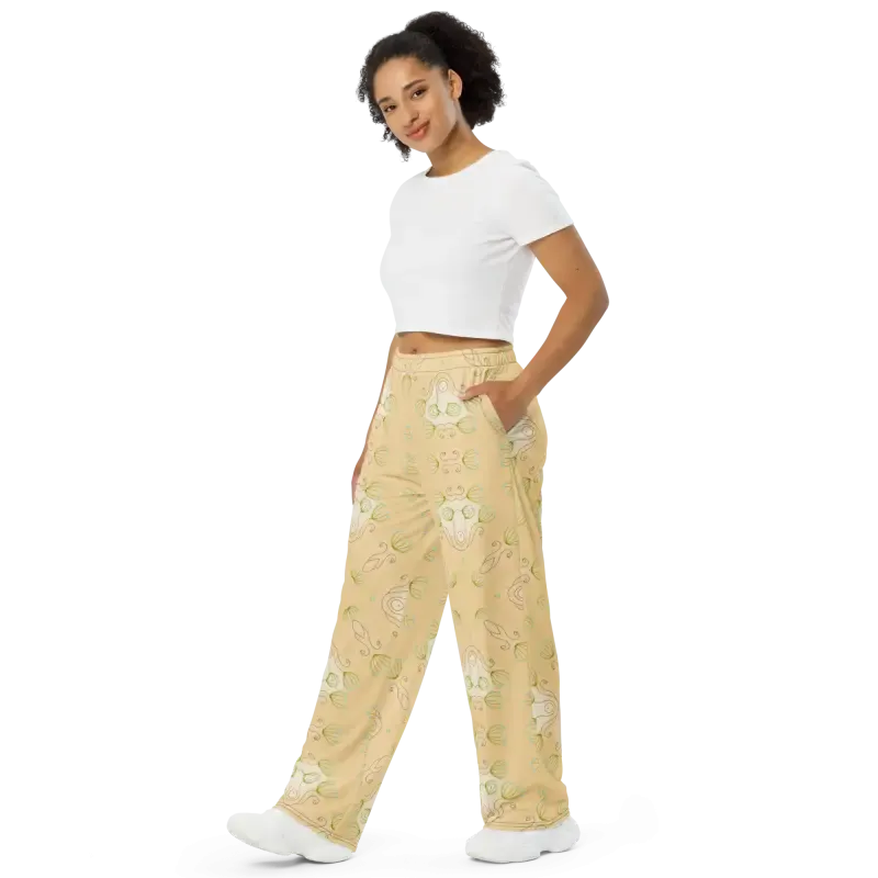 Yellow Wide Leg Pants Bold Abstract Print