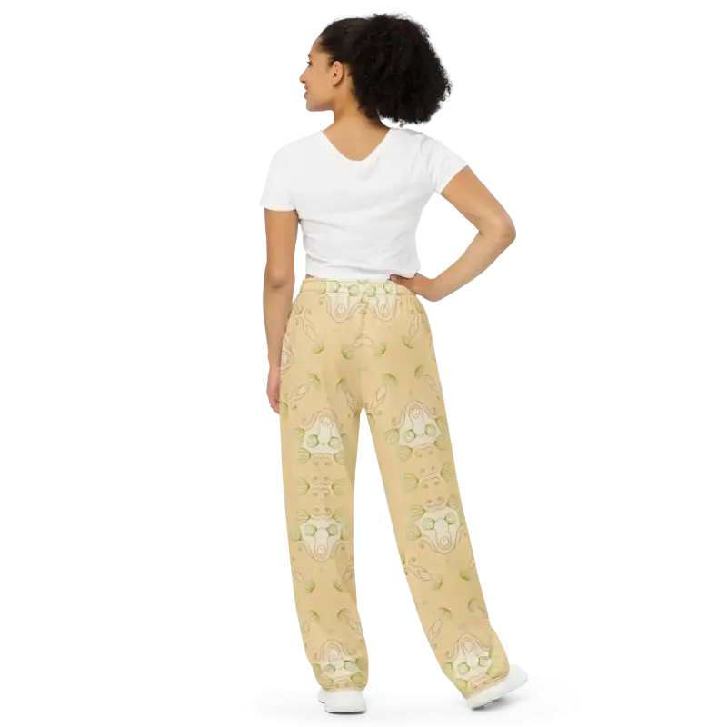 Yellow Wide Leg Pants Bold Abstract Print