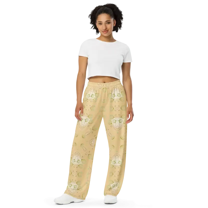 Yellow Wide Leg Pants Bold Abstract Print