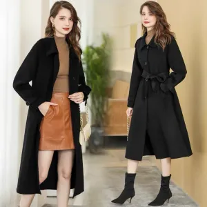 ZABRI Hot selling customized design ladies winter  belted cashmere long wool coat women