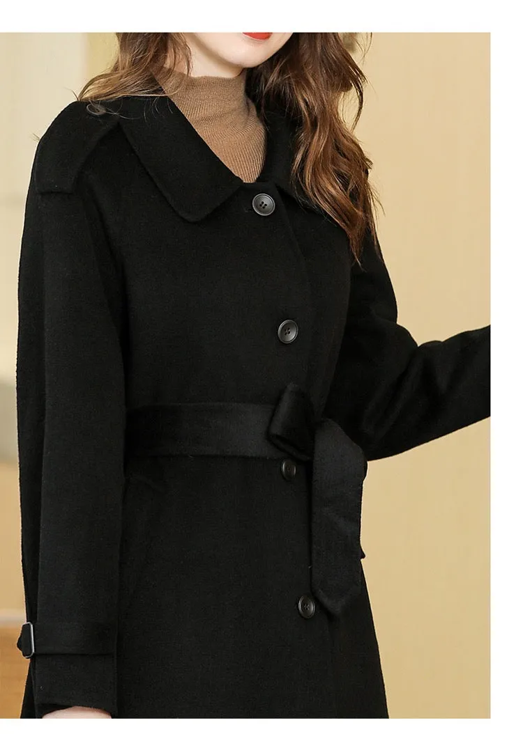 ZABRI Hot selling customized design ladies winter  belted cashmere long wool coat women