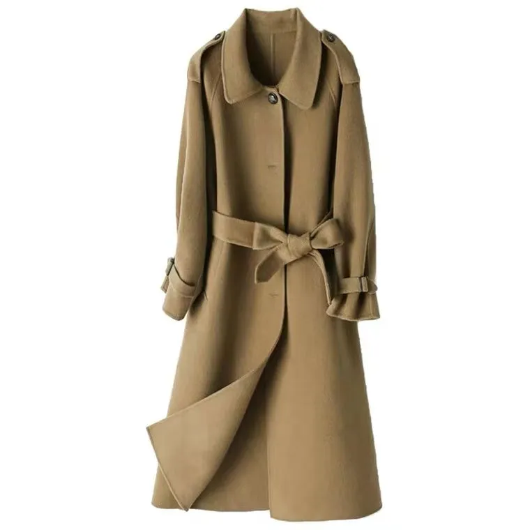 ZABRI Hot selling customized design ladies winter  belted cashmere long wool coat women