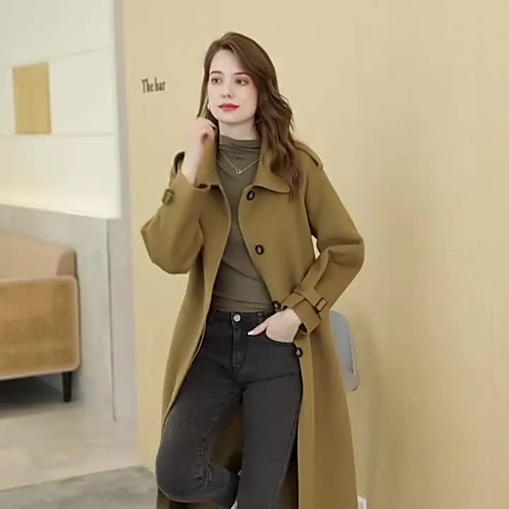 ZABRI Hot selling customized design ladies winter  belted cashmere long wool coat women