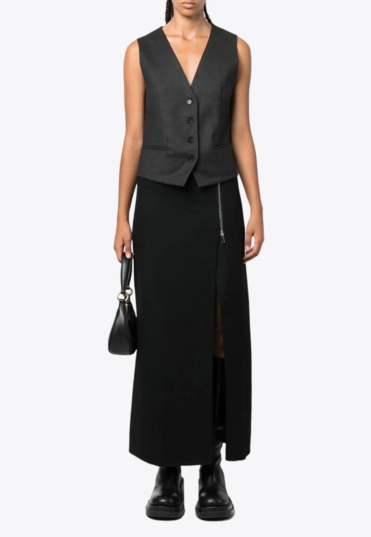 Zip-Up Wool Maxi Skirt