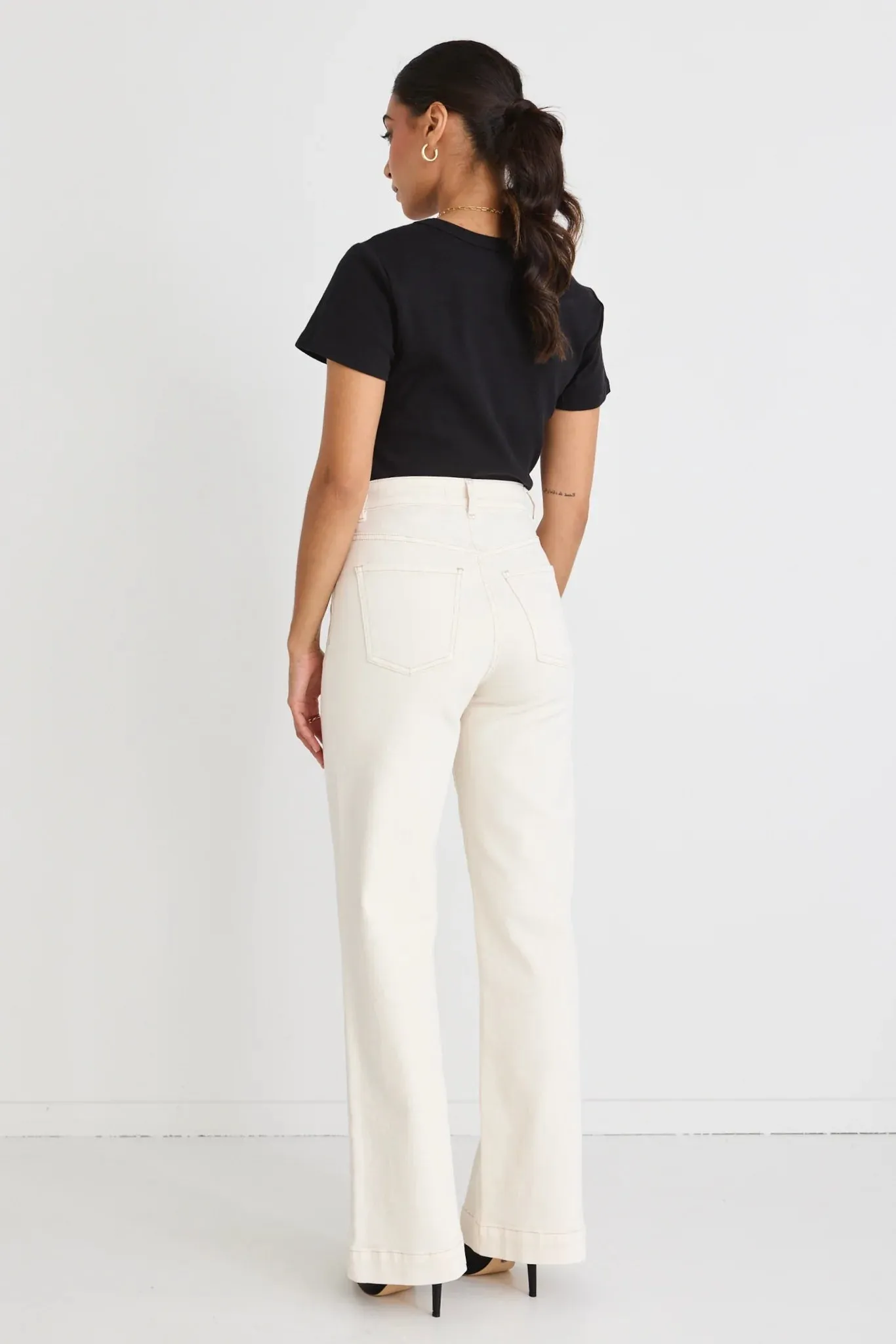Zoey Wide Leg Pocket Jean - Ecru