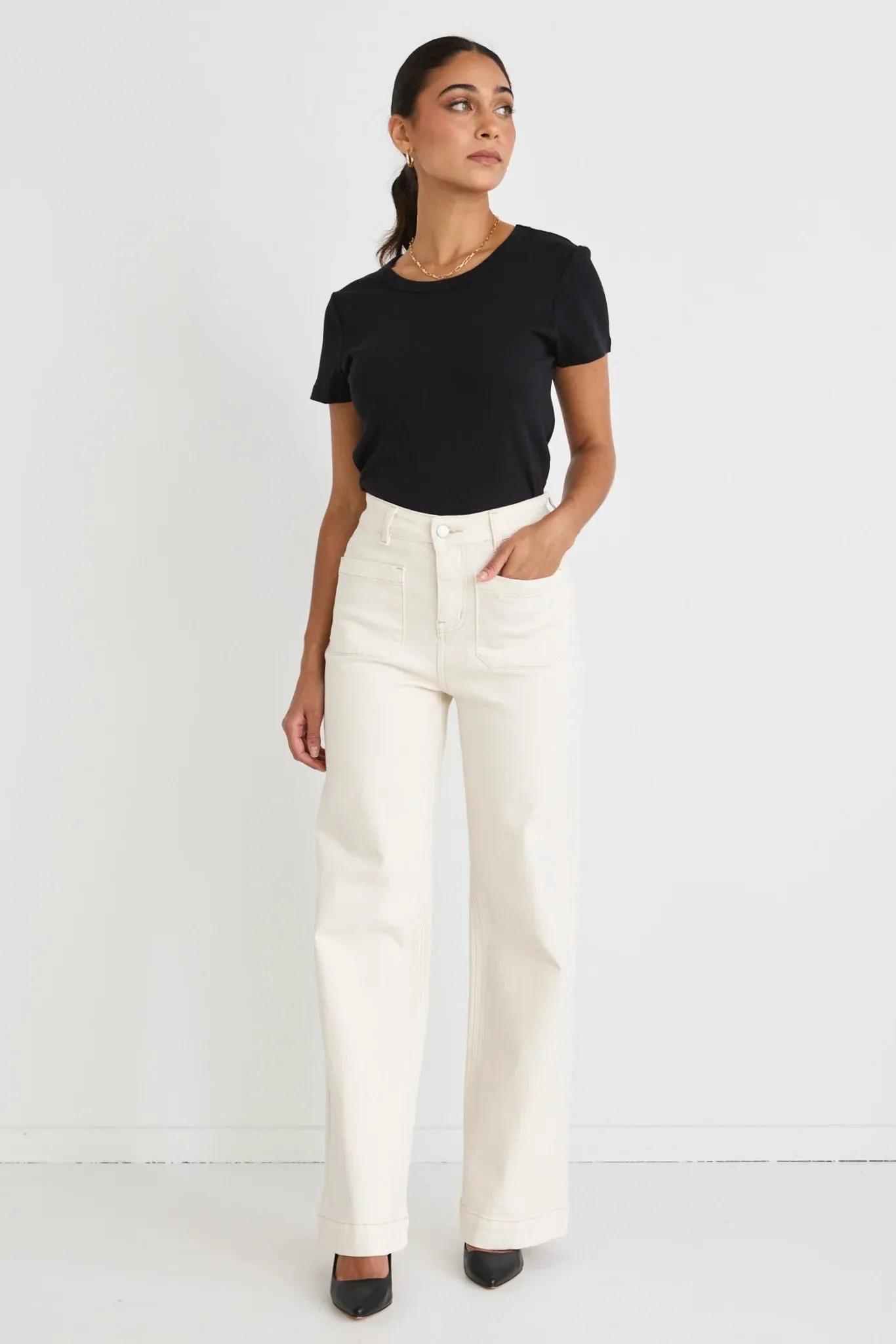 Zoey Wide Leg Pocket Jean - Ecru