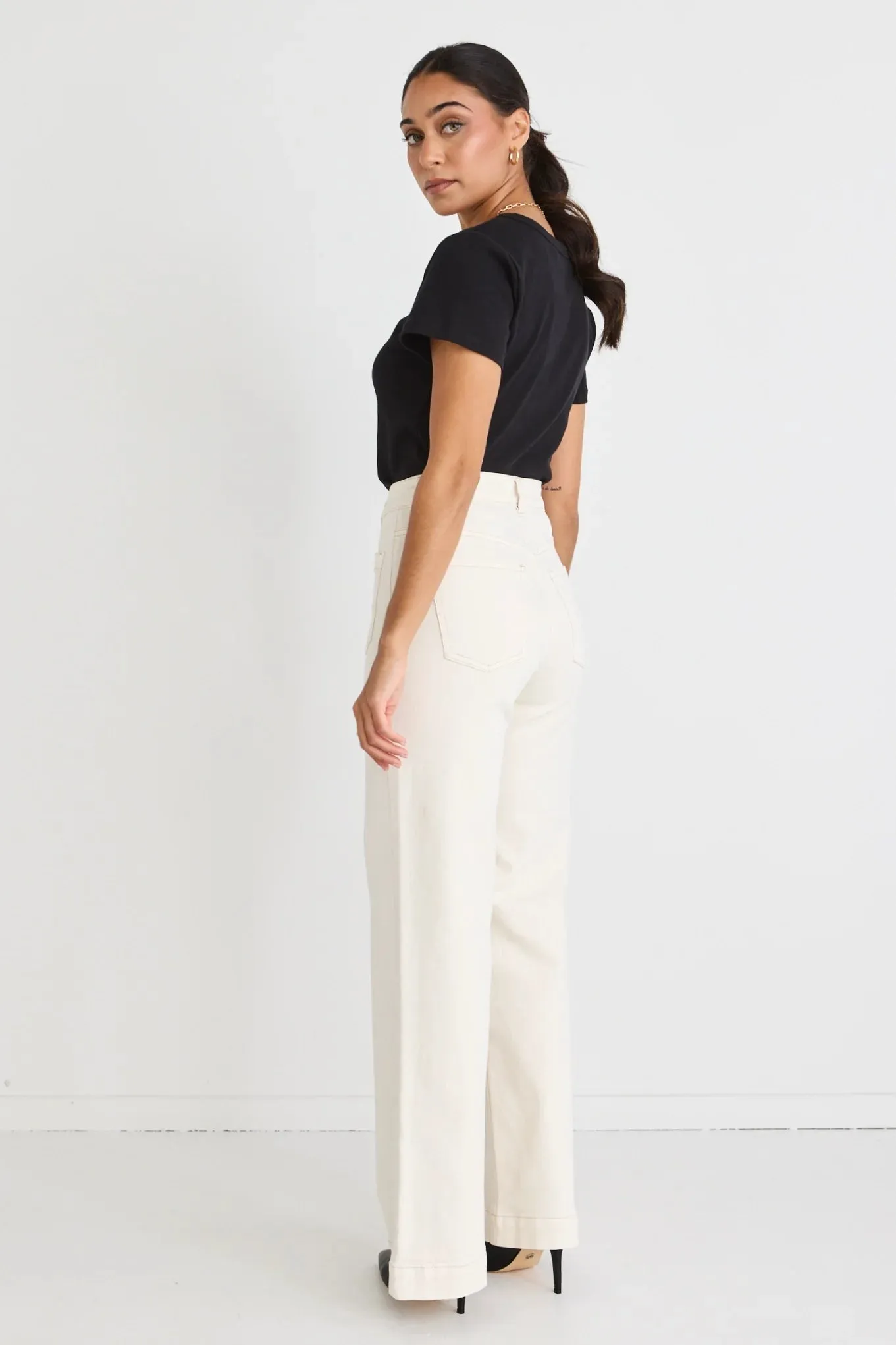 Zoey Wide Leg Pocket Jean - Ecru