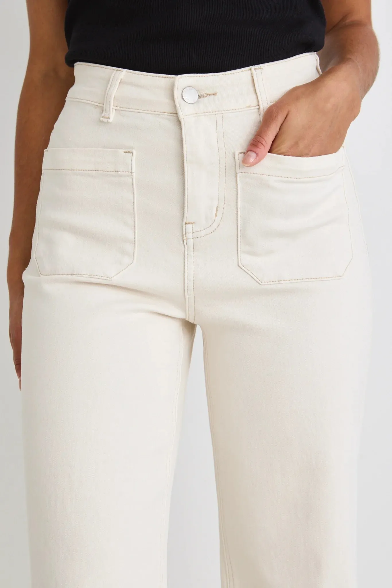 Zoey Wide Leg Pocket Jean - Ecru
